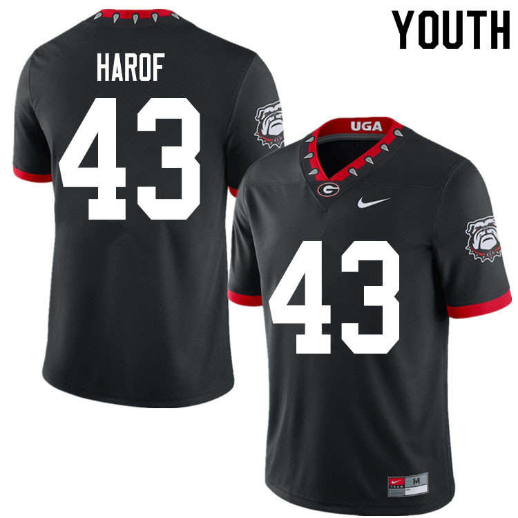 Georgia Bulldogs Youth Chase Harof #43 Black 2020 Mascot 100th Anniversary Stitched College UGA Football Jersey 23RV017FY